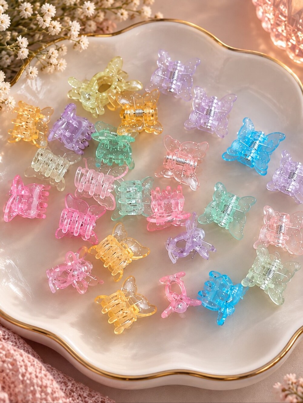25 Mini Butterfly Claw Clips – Pastel Multicolour Set